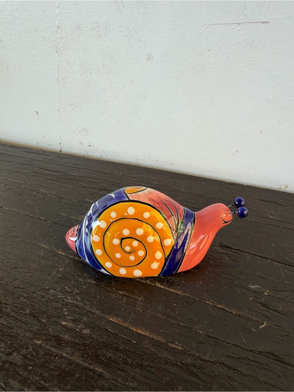 Hand-Painted Talavera Snail Figurine - Vibrant Orange & Pink